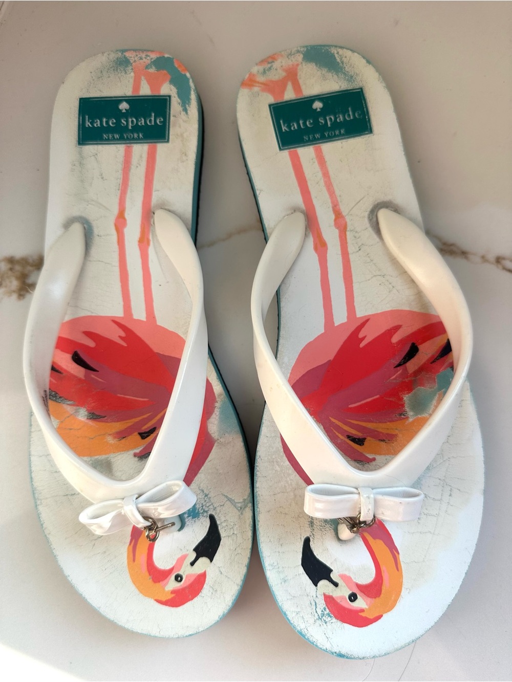 kate spade New York White Flamingo Flip Flops 8